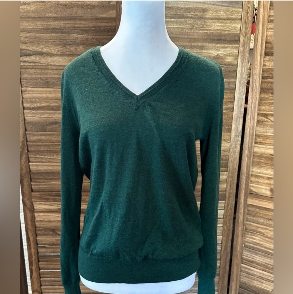 Banana Republic Women's 100% Merino Wool V Neck Sweater Size Medium Green